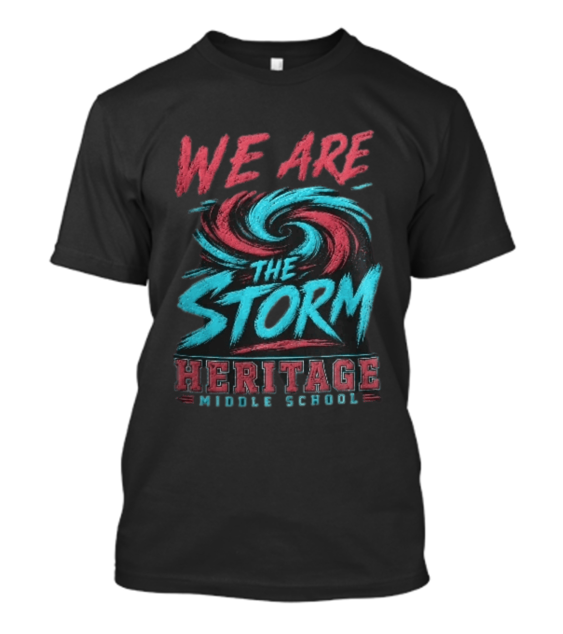 We Are The Storm Heritage Middle School Distressed Red Cyan Vortex T-Shirt