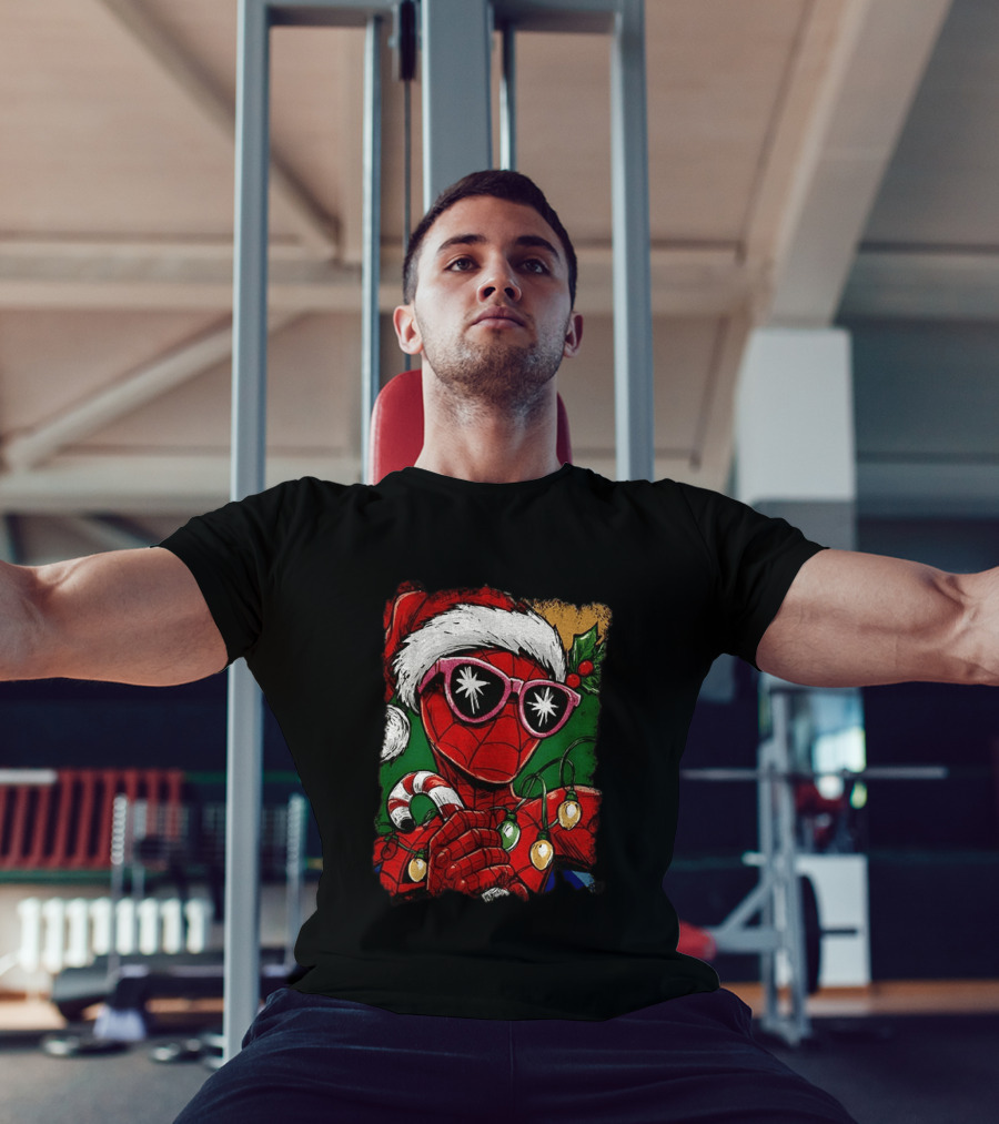 Marvel Spider Man Christmas Santa Candy Cane Festive Lights T-Shirt