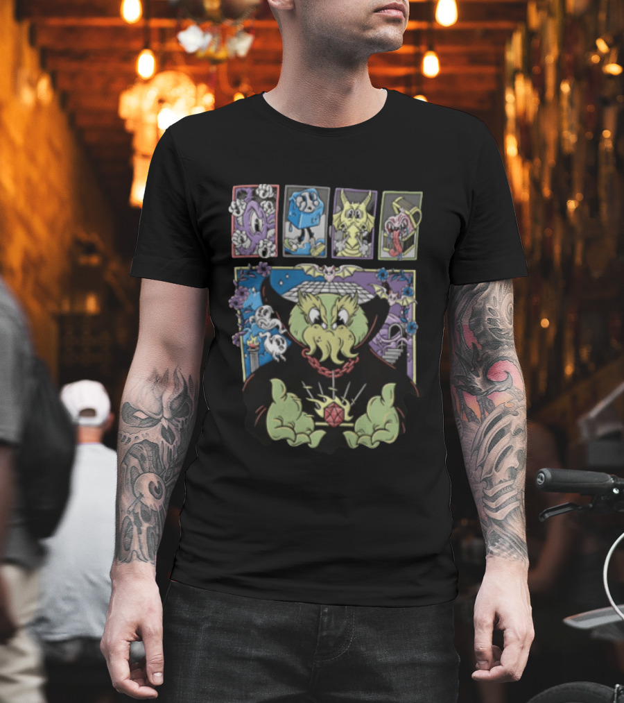 Cthulhu With Dice And Bats Gothic Cartoon T-Shirt
