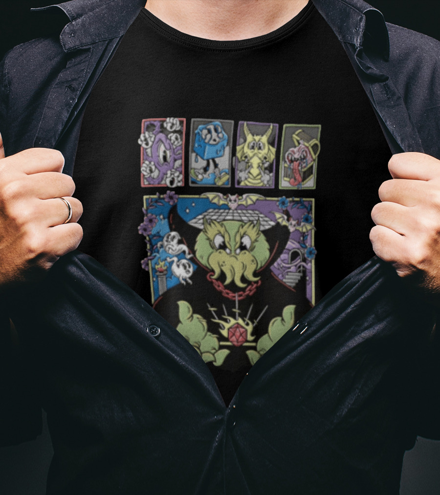 Cthulhu With Dice And Bats Gothic Cartoon T-Shirt