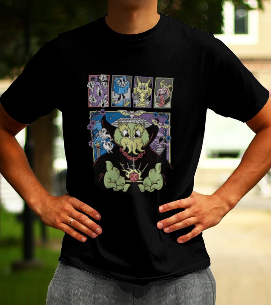 Cthulhu With Dice And Bats Gothic Cartoon T-Shirt