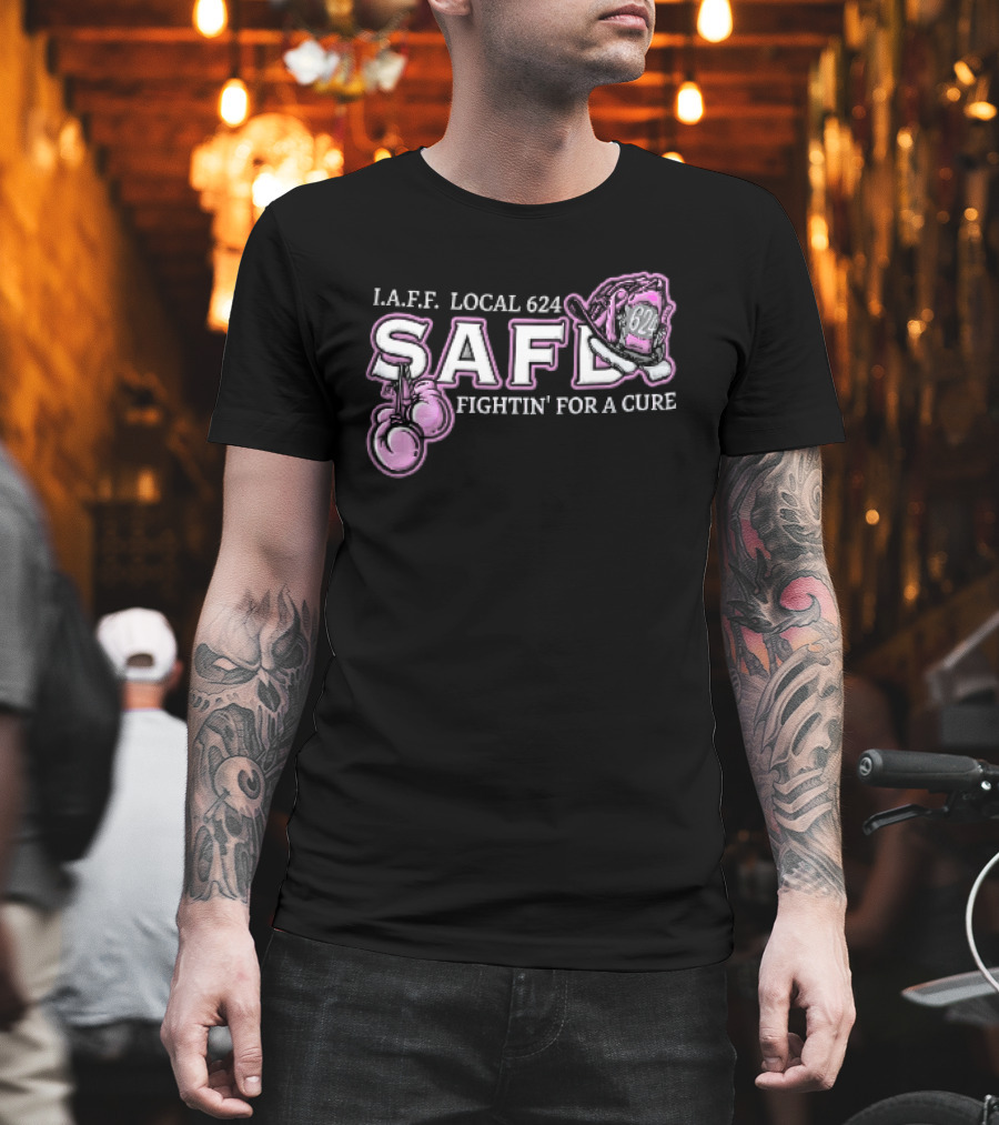 IAFF Local 624 SAFD Fightin' For A Cure Pink Boxing Gloves Firefighter Helmet T-Shirt