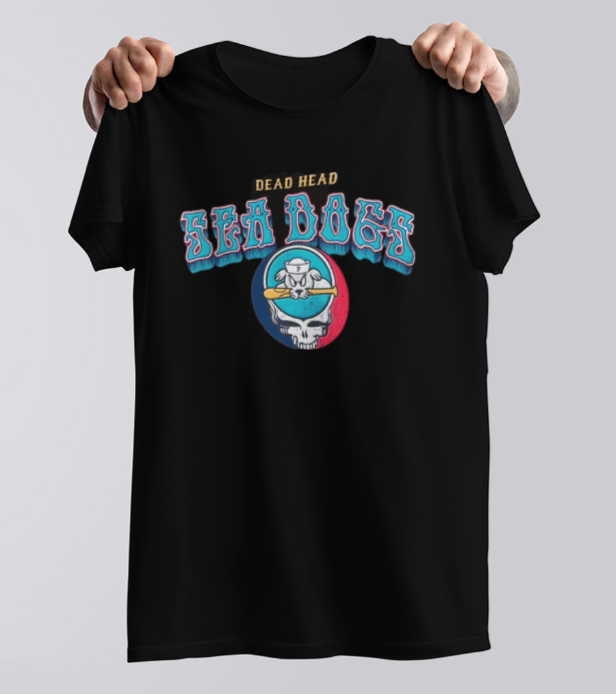 Dead Head Sea Dogs Baseball Team Retro Skull Bat T-Shirt