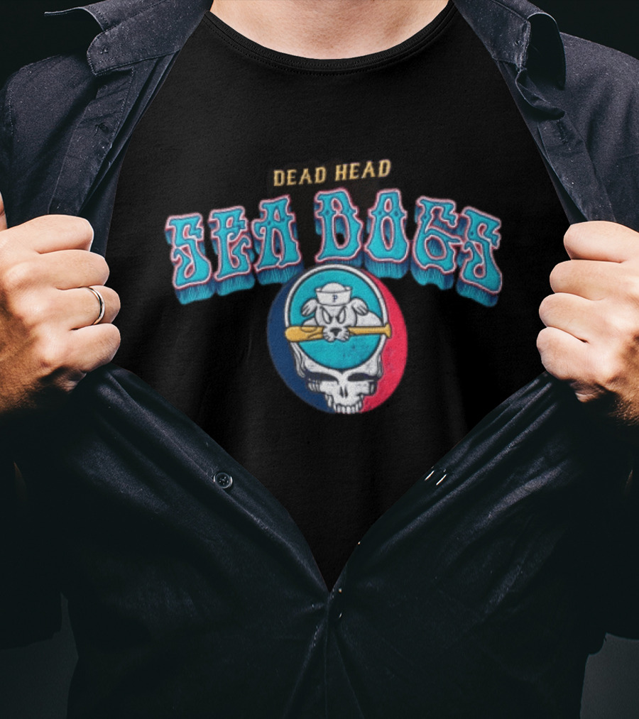 Dead Head Sea Dogs Baseball Team Retro Skull Bat T-Shirt