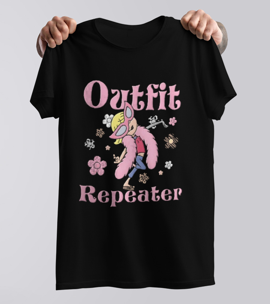 Outfit Repeater Cartoon Girl Pink Sunglasses Floral T-Shirt