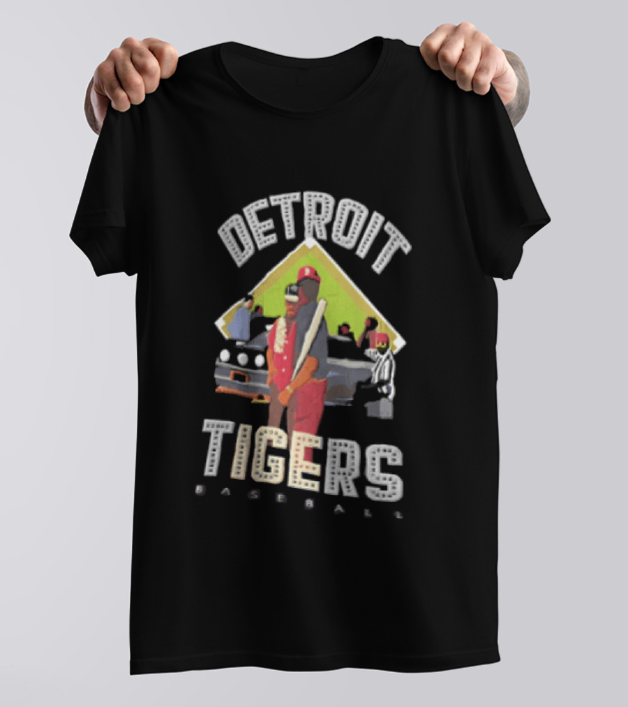 Detroit Tigers Baseball With Car And Figures T-Shirt