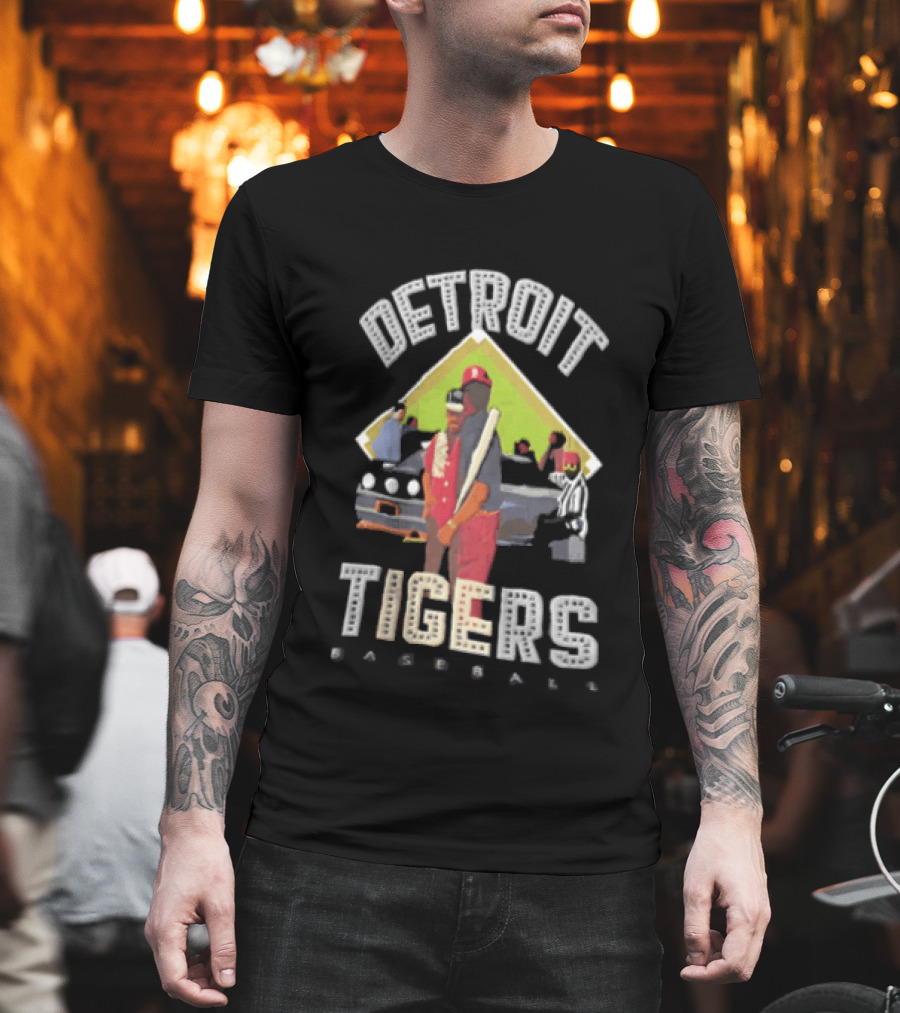 Detroit Tigers Baseball With Car And Figures T-Shirt