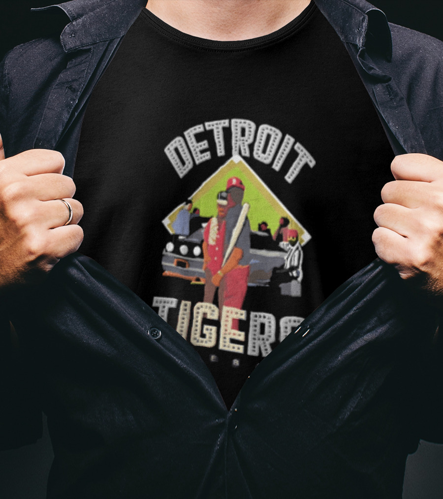 Detroit Tigers Baseball With Car And Figures T-Shirt