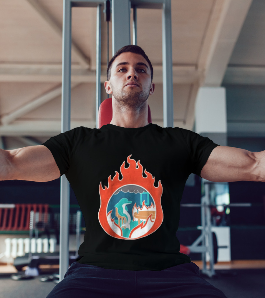 Dolphin Surrounded By Flames In Burning Room Scene T-Shirt