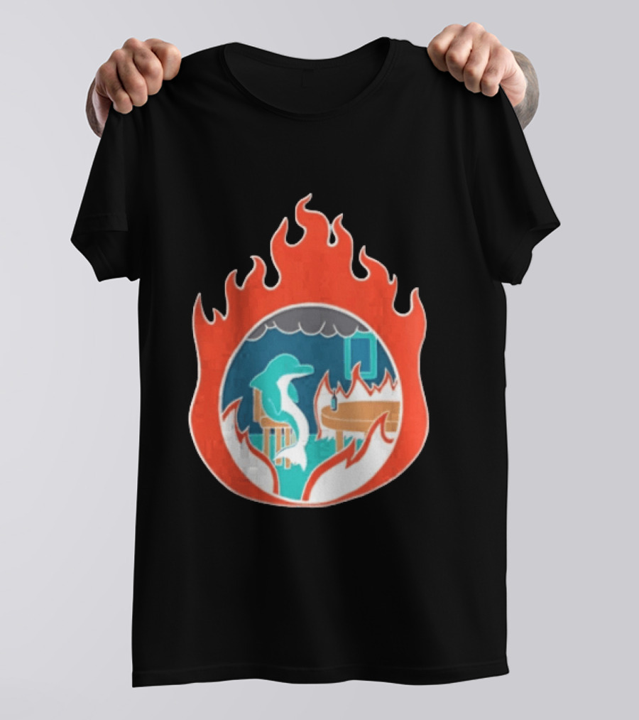 Dolphin Surrounded By Flames In Burning Room Scene T-Shirt