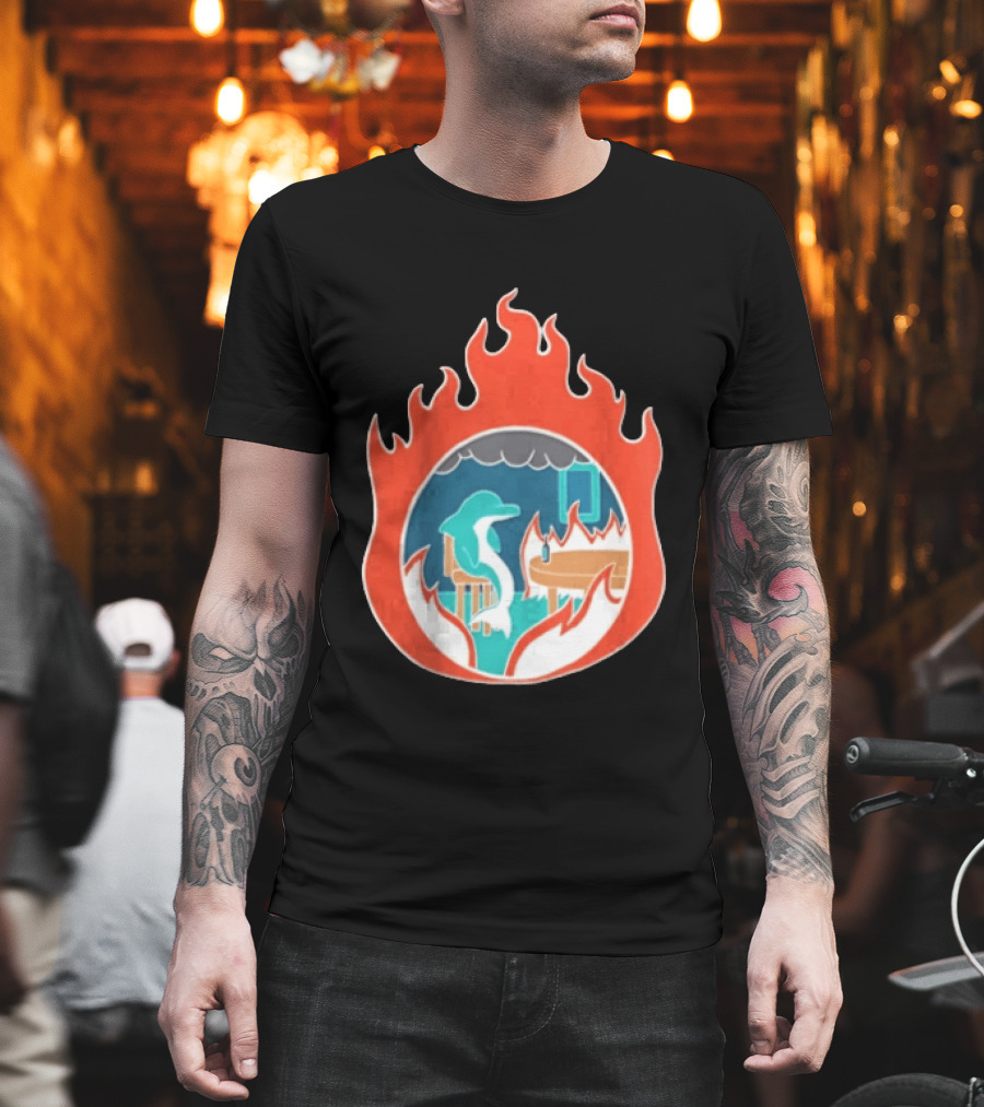 Dolphin Surrounded By Flames In Burning Room Scene T-Shirt