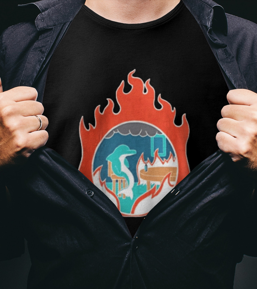 Dolphin Surrounded By Flames In Burning Room Scene T-Shirt