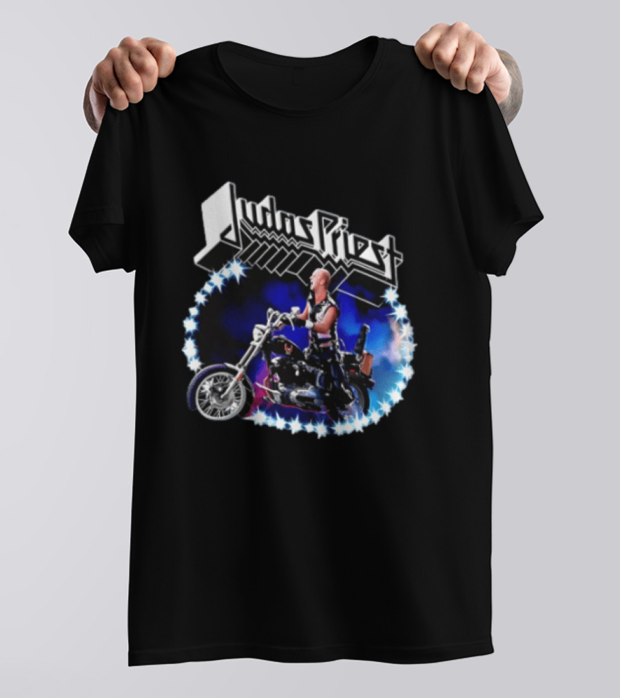 Judas Priest Rob Halford Motorcycle Star Lights T-Shirt