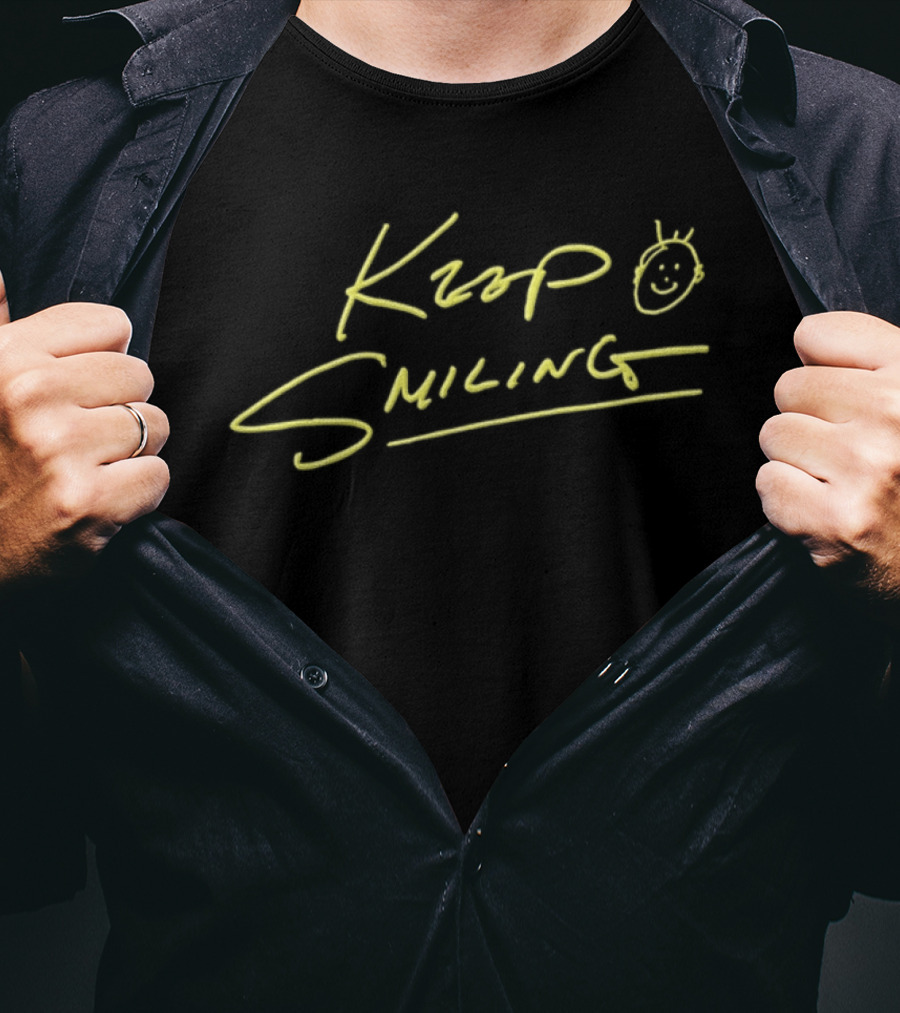 Ke Huy Quan Keep Smiling Handwritten Yellow Text With Smiley Face T-Shirt
