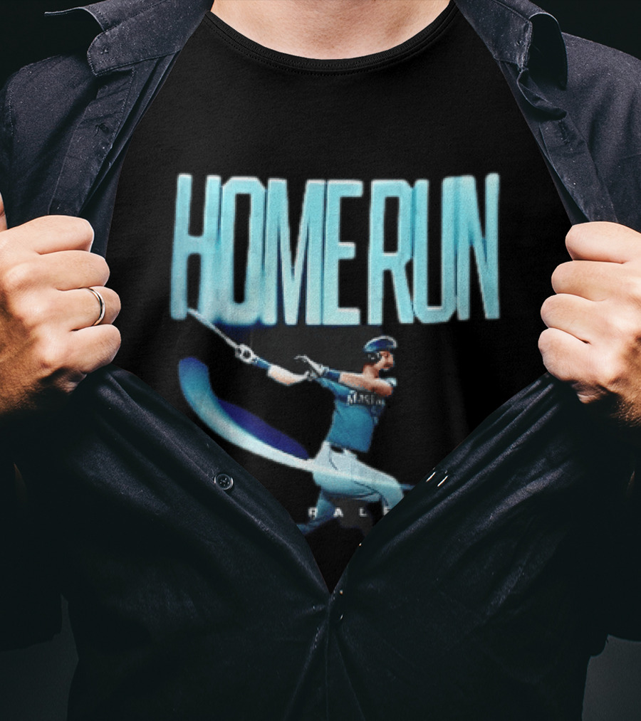 Seattle Mariners Cal Raleigh Home Run Batter Swinging Light Trail T-Shirt