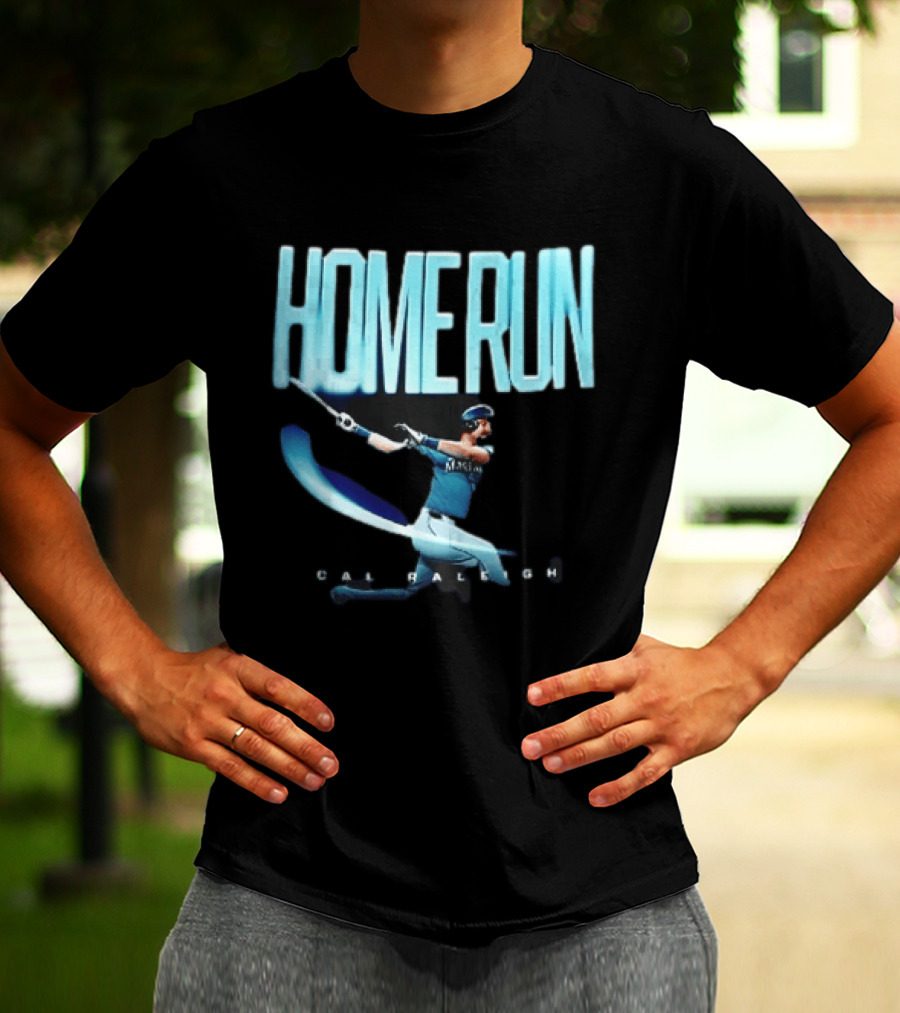 Seattle Mariners Cal Raleigh Home Run Batter Swinging Light Trail T-Shirt