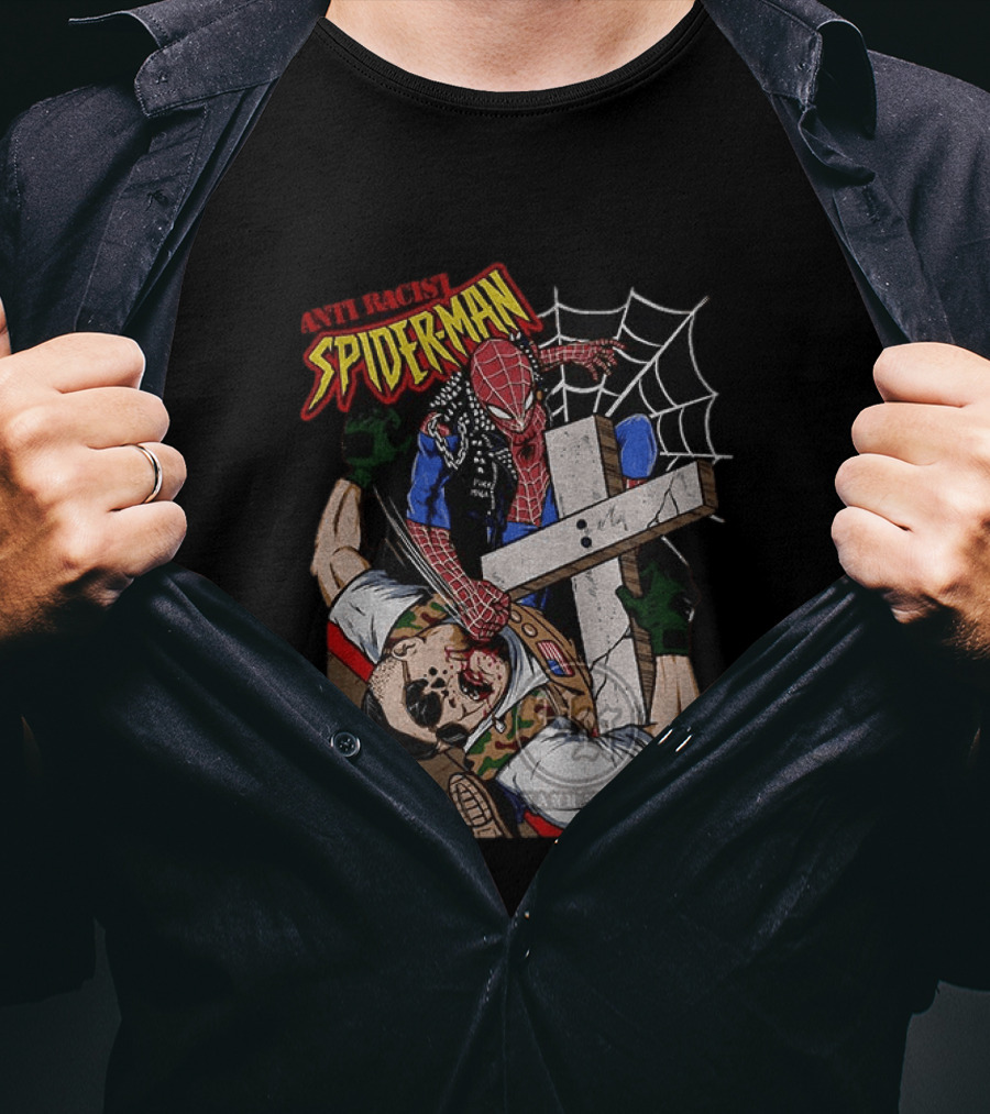 Anti Racist Spider Man Punches Nazi Swastika Website T-Shirt