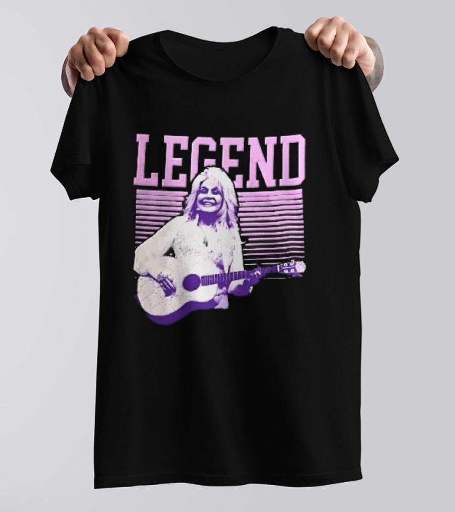 Legendary Female Country Singer Acoustic Guitar Pink Halftone Stripes T-Shirt