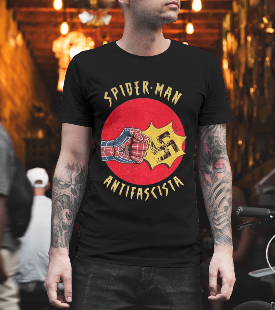 Spider Man Antifascista Punch Kapow Comic Book T-Shirt