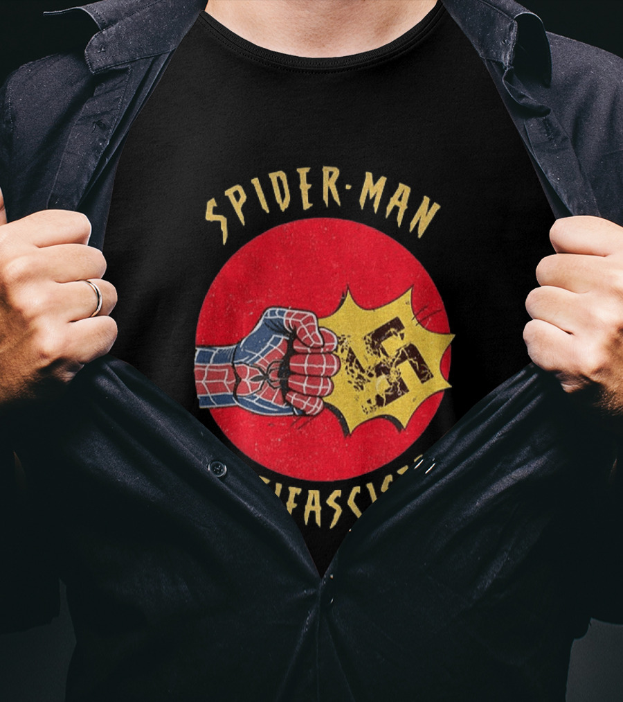 Spider Man Antifascista Punch Kapow Comic Book T-Shirt