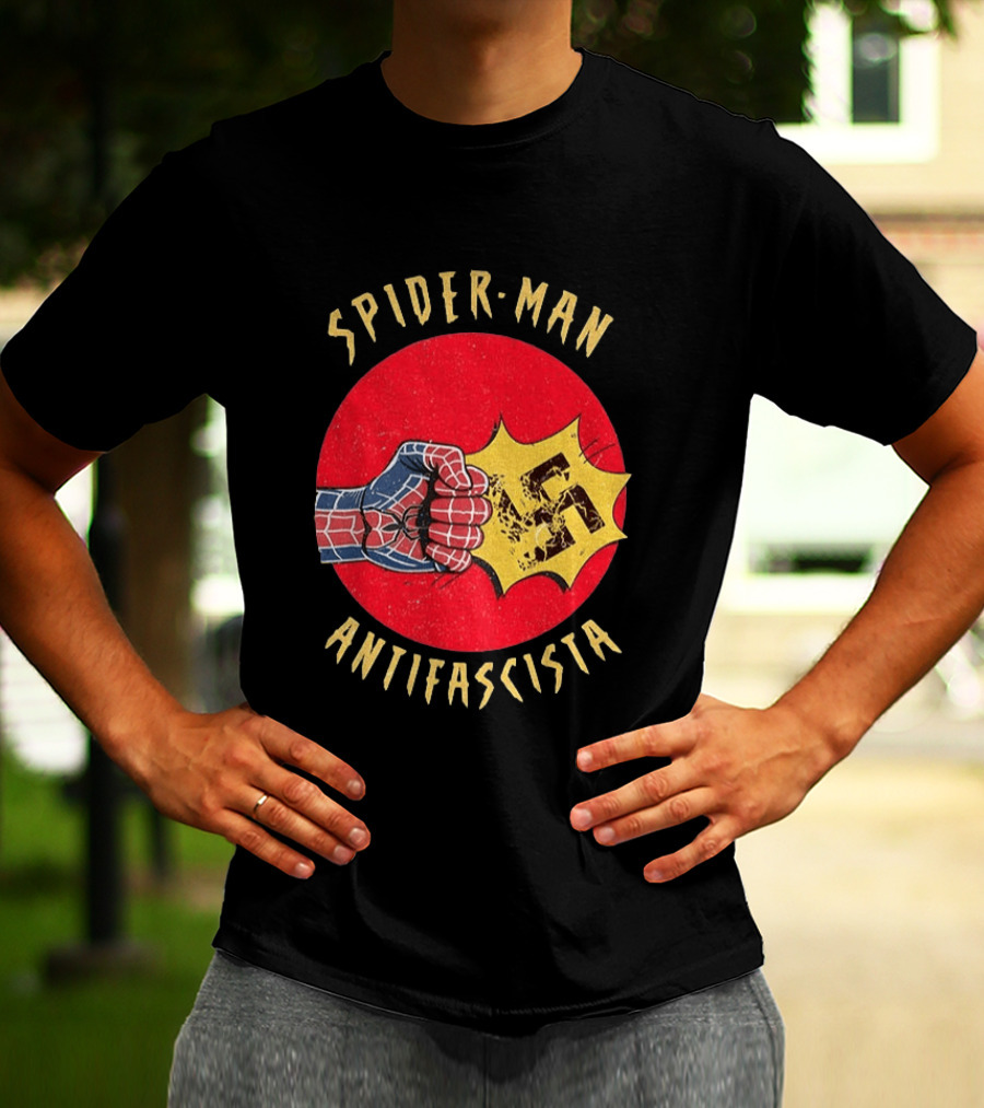 Spider Man Antifascista Punch Kapow Comic Book T-Shirt