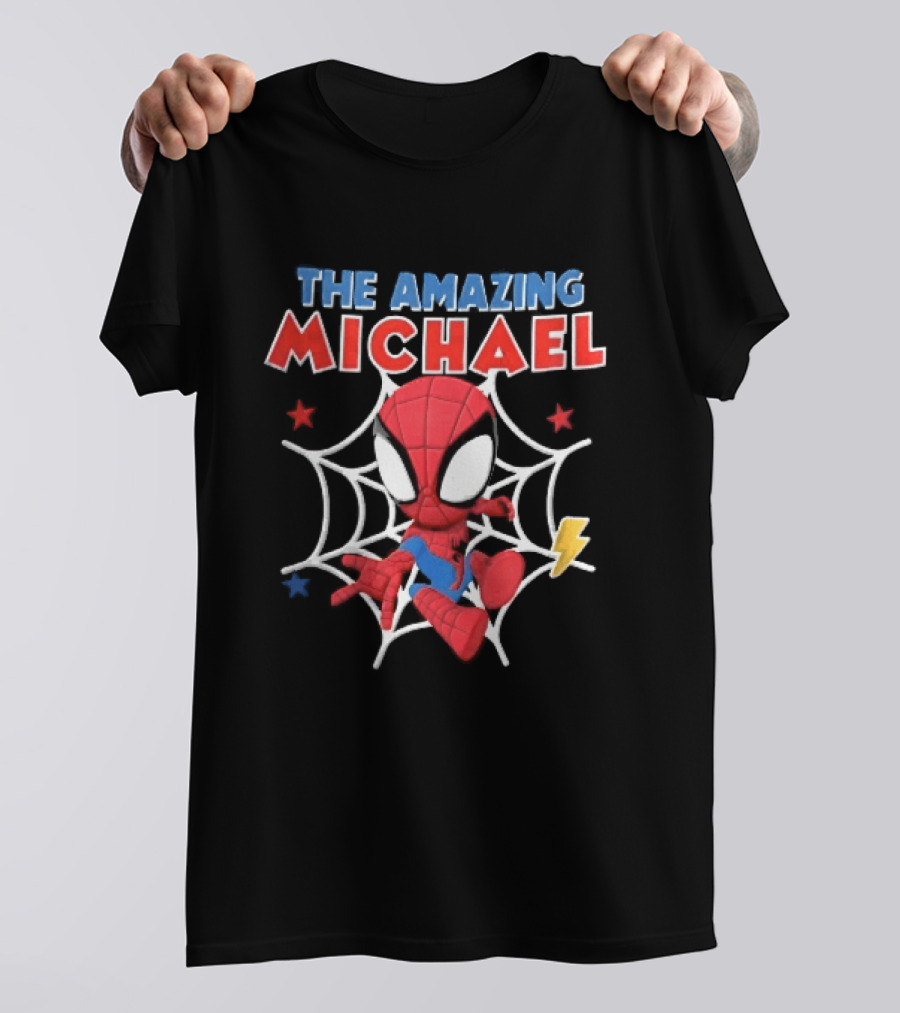 The Amazing Michael Spider Man Cartoon Web Stars Lightning Bolt T-Shirt