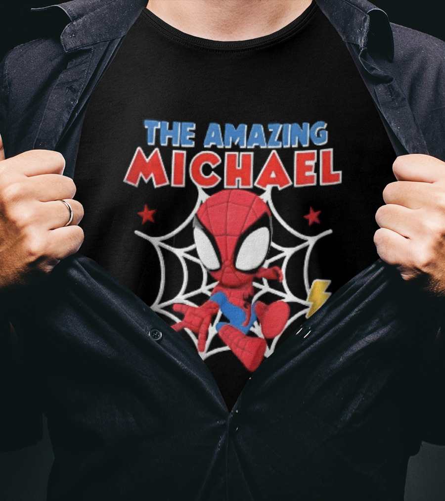 The Amazing Michael Spider Man Cartoon Web Stars Lightning Bolt T-Shirt