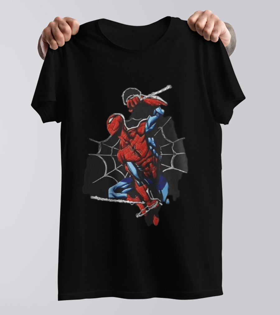 Spider Man Web Swinging Pose Comic Book Line Art Classic Marvel Superhero T-Shirt
