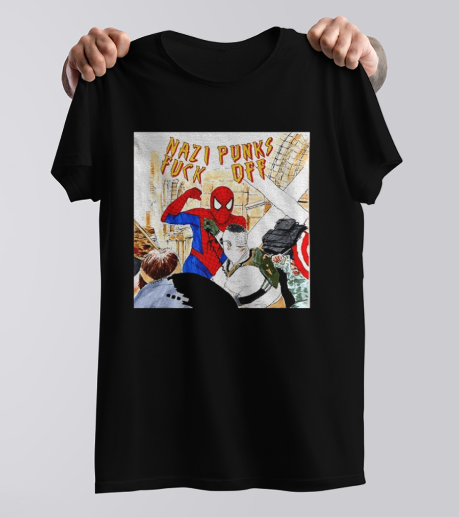 Nazi Punks Fuck Off Spiderman Characters Beating Minneapolis Police Pointing Meme T-Shirt