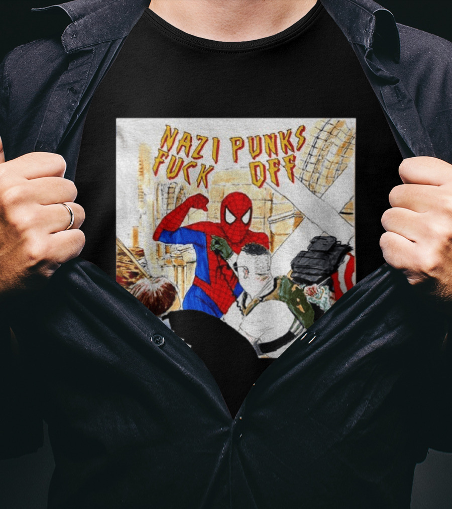 Nazi Punks Fuck Off Spiderman Characters Beating Minneapolis Police Pointing Meme T-Shirt