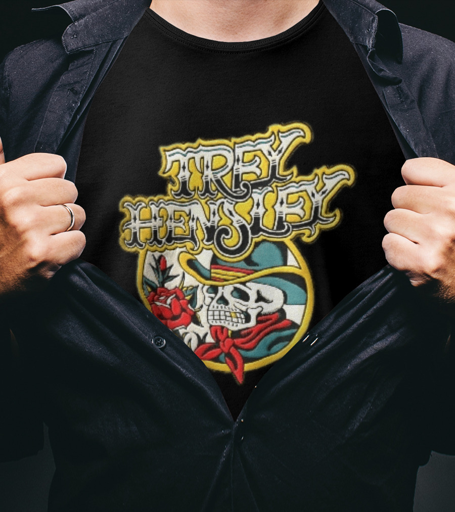 Trey Hensley Skeleton Cowboy Red Rose Traditional Tattoo T-Shirt
