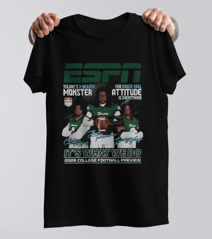 ESPN Tulane's 3 Headed Monster Chris Rodgers Jack Tehienchou Dickson Agu College Football Preview T-Shirt