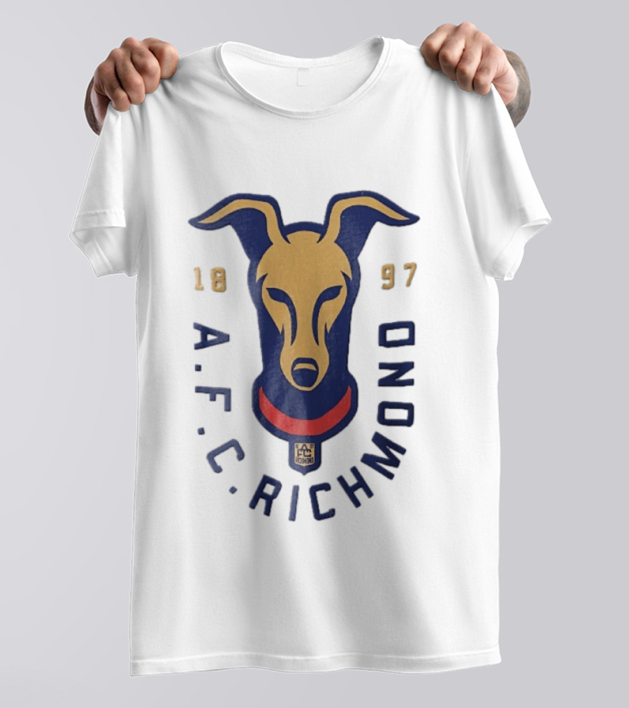 AFC Richmond 1897 Blue And Gold Greyhound Dog Head With Red Collar T-Shirt