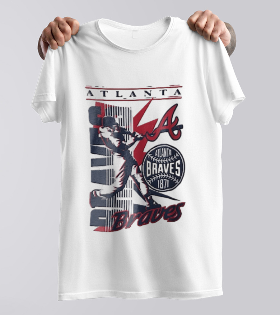 Atlanta Braves 1871 Baseball Batter Swinging Red Lightning Classic MLB T-Shirt