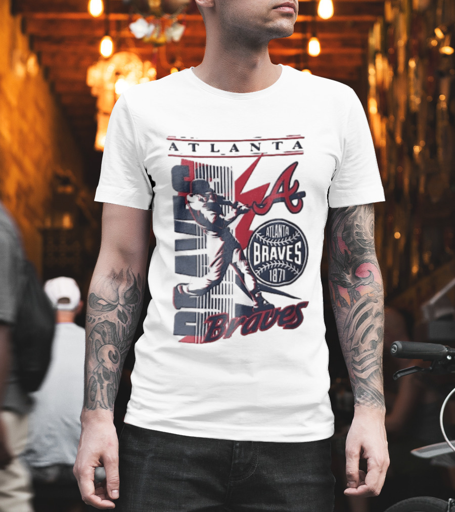 Atlanta Braves 1871 Baseball Batter Swinging Red Lightning Classic MLB T-Shirt