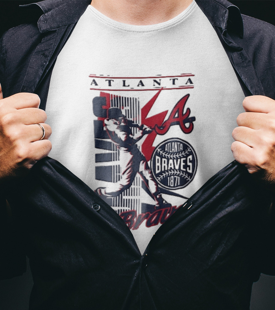Atlanta Braves 1871 Baseball Batter Swinging Red Lightning Classic MLB T-Shirt