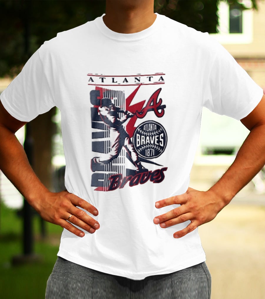 Atlanta Braves 1871 Baseball Batter Swinging Red Lightning Classic MLB T-Shirt