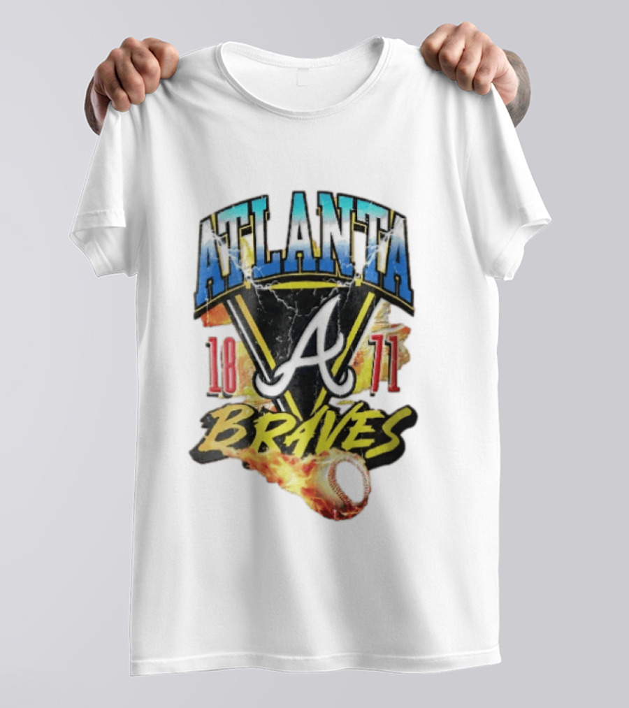 Atlanta Braves 1871 Vintage Flaming Baseball Lightning Triangle T-Shirt