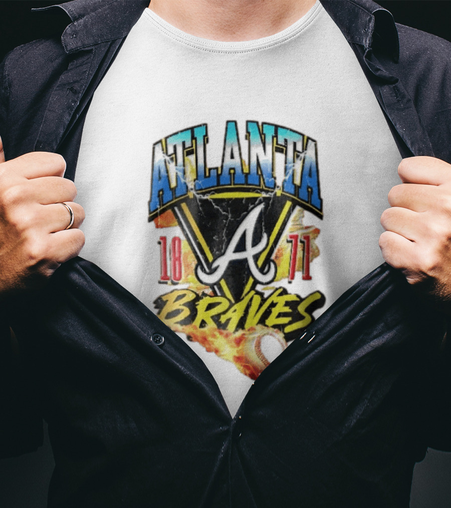 Atlanta Braves 1871 Vintage Flaming Baseball Lightning Triangle T-Shirt