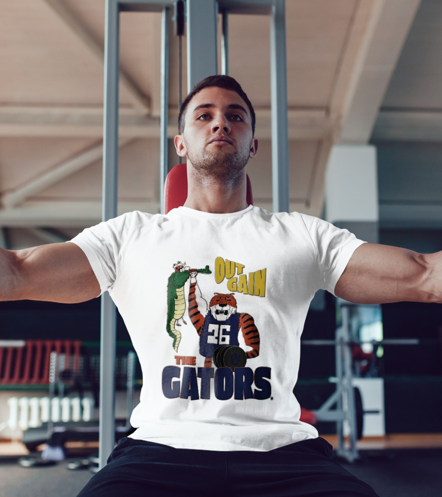 Auburn Tigers Out Gain The Gators Cartoon Weightlifting Alligator NCAA T-Shirt
