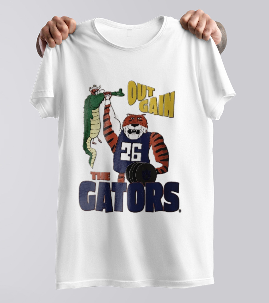 Auburn Tigers Out Gain The Gators Cartoon Weightlifting Alligator NCAA T-Shirt
