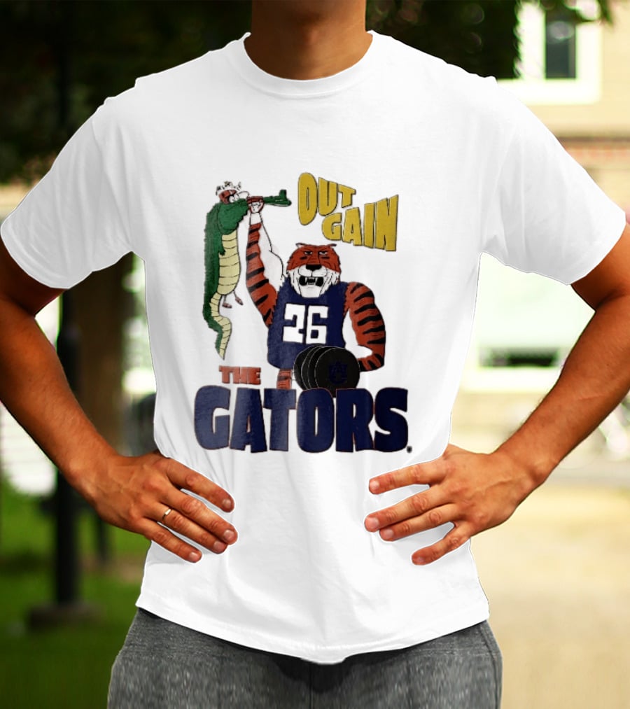 Auburn Tigers Out Gain The Gators Cartoon Weightlifting Alligator NCAA T-Shirt