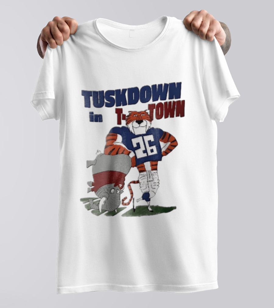 Tuskdown In Town Auburn Tigers NCAA Cartoon Elephant T-Shirt