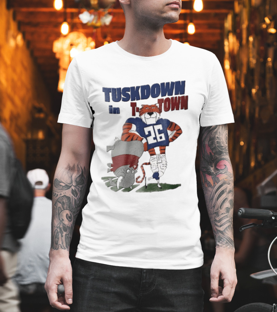 Tuskdown In Town Auburn Tigers NCAA Cartoon Elephant T-Shirt