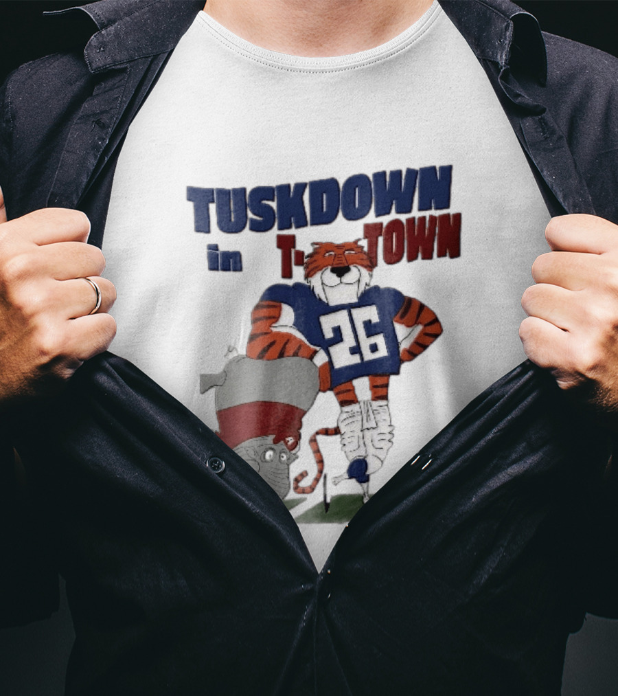 Tuskdown In Town Auburn Tigers NCAA Cartoon Elephant T-Shirt