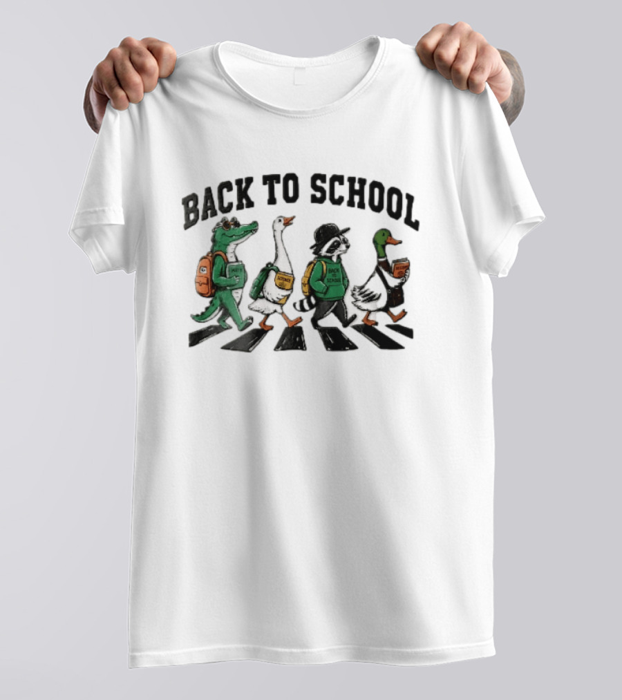 Back To School Alligator Goose Raccoon Duck Zebra Crosswalk Cartoon T-Shirt