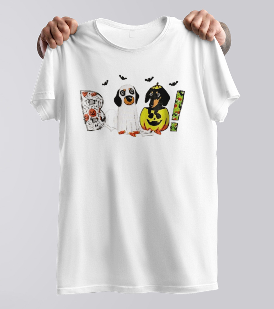 Boo Halloween Cartoon Dachshunds Ghost Costume Pumpkin T-Shirt