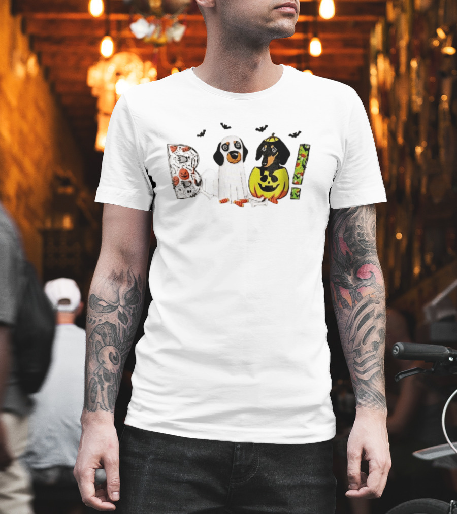 Boo Halloween Cartoon Dachshunds Ghost Costume Pumpkin T-Shirt
