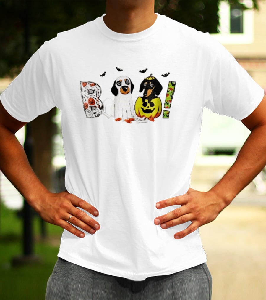 Boo Halloween Cartoon Dachshunds Ghost Costume Pumpkin T-Shirt