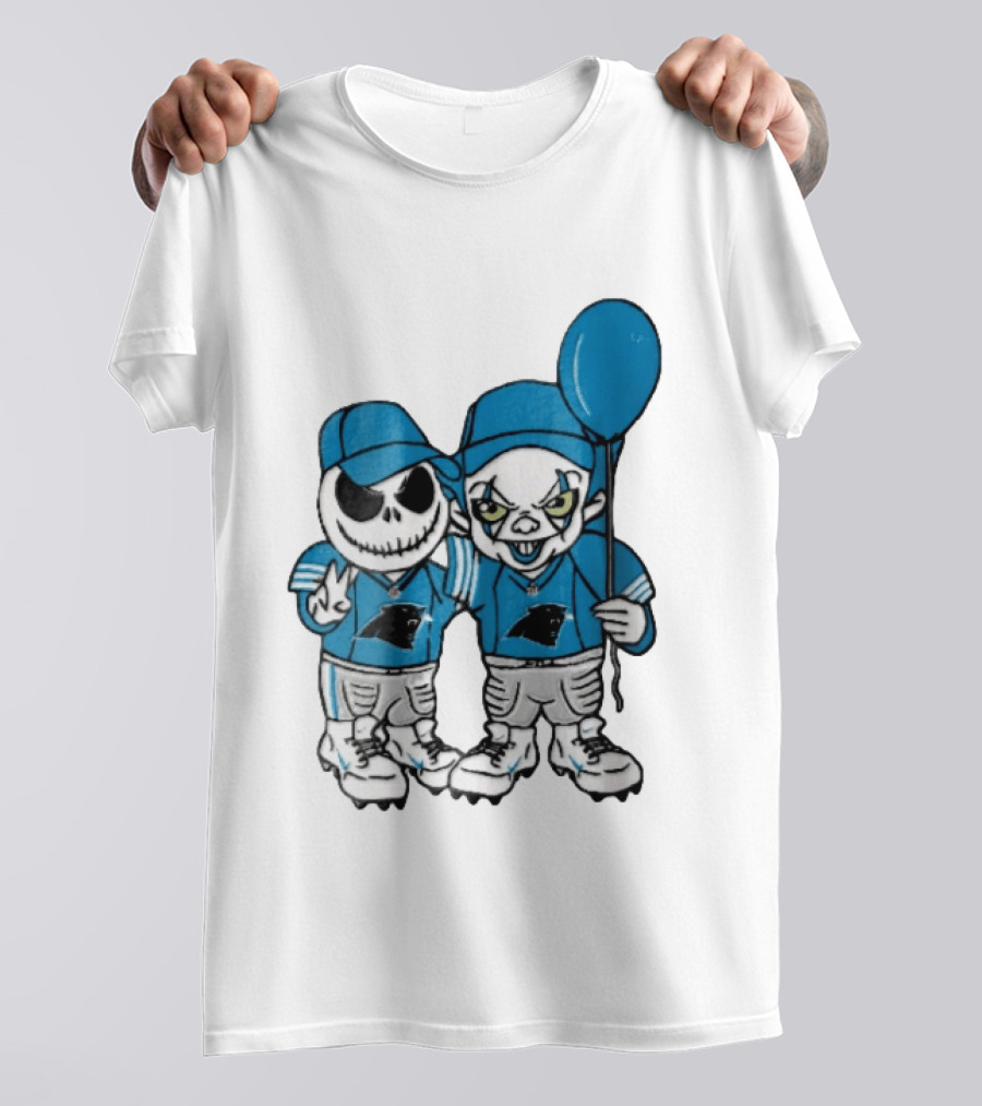 Carolina Panthers Jack Skellington Pennywise Blue Balloon Cartoon T-Shirt